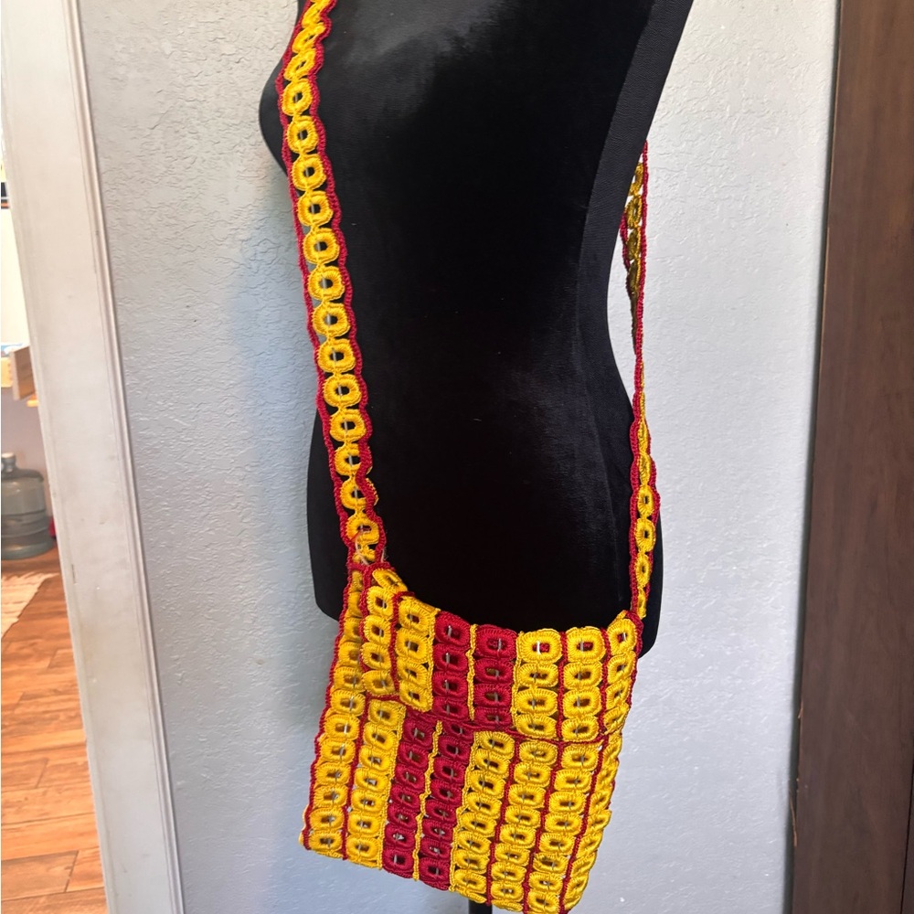 Unique Yellow and Red Crochet Bag
